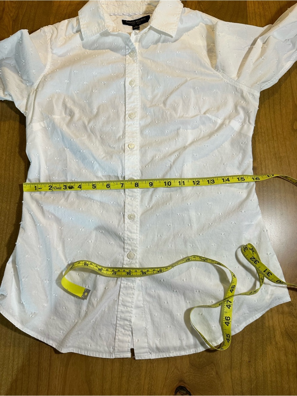 Banana Republic Riley Shirt White Swiss Dot Button Front Stretch Cotton 2 - Picture 10 of 12